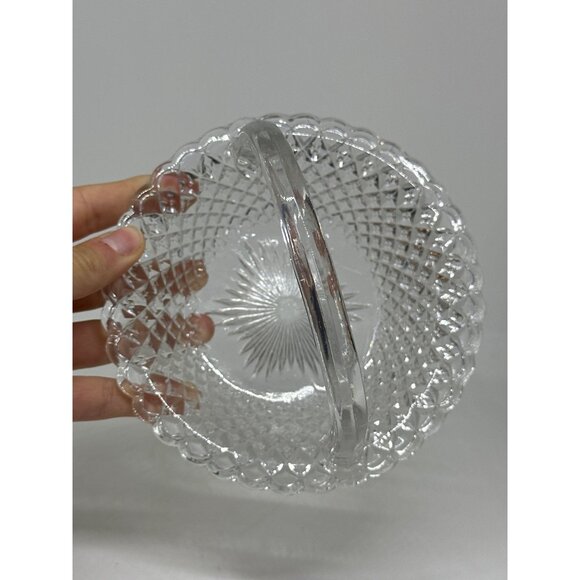 VTG Cut Crystal Basket Candy Dish | Diamond Point Pattern w/ Handle 5.25" Decor - Picture 3 of 5